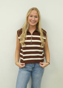 Chestnut/Ivory Stripe Quarter Zip