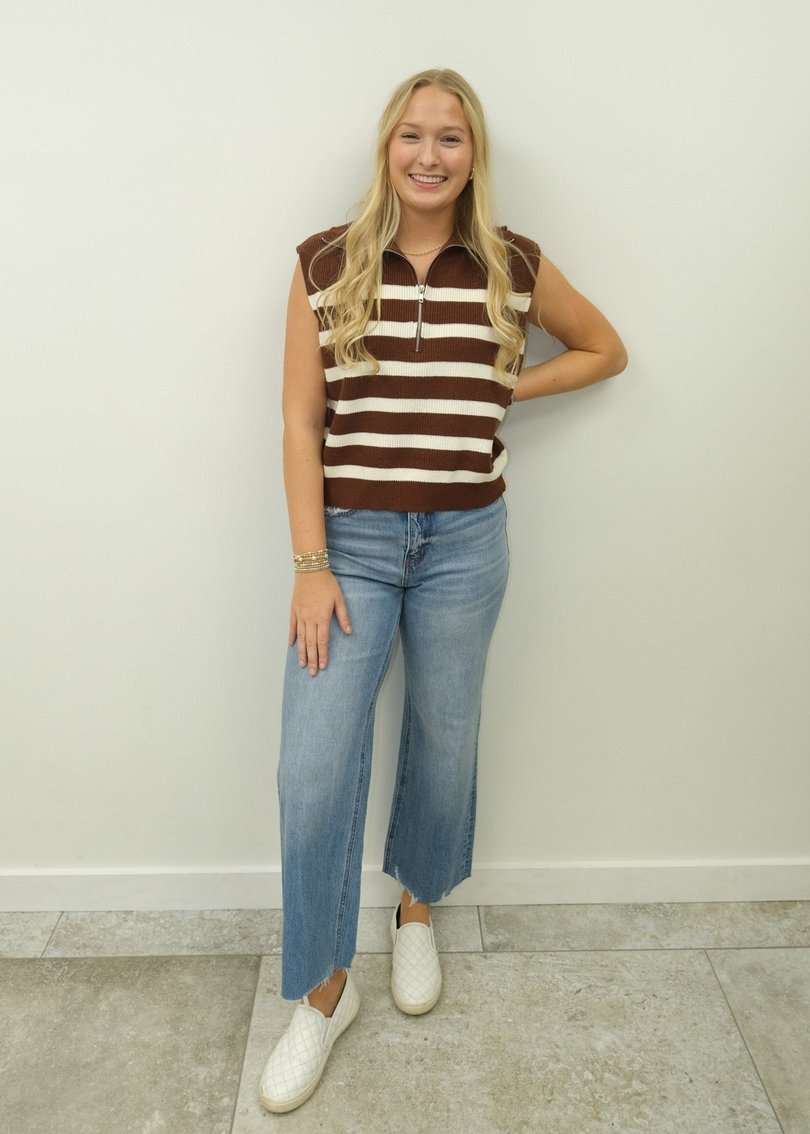Chestnut/Ivory Stripe Quarter Zip