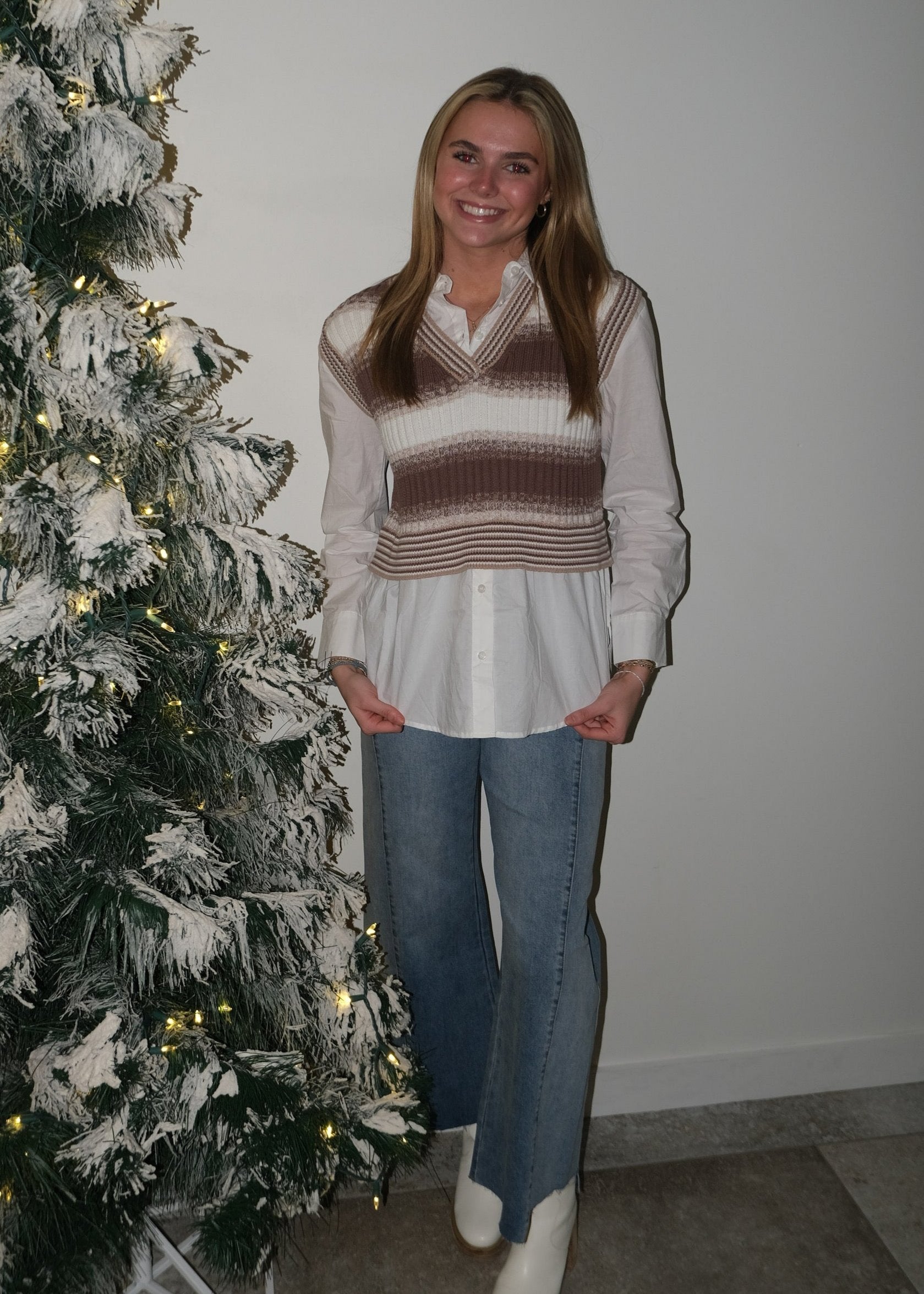 Toffee White/Brown Knit Vest