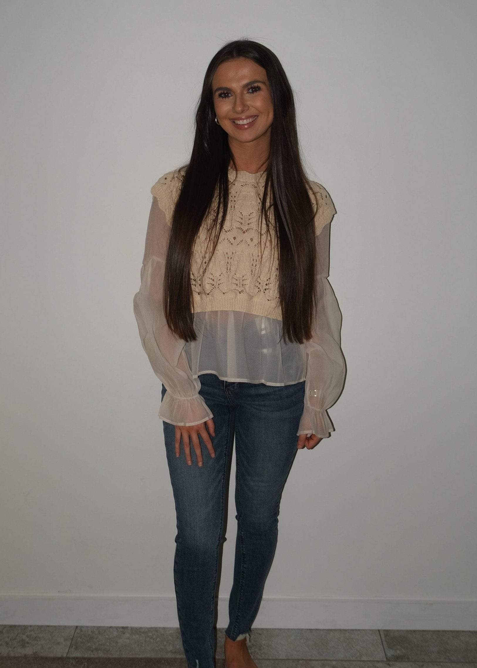Beige Crochet Layered Top