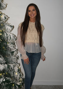 Beige Crochet Layered Top