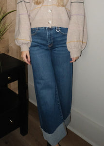 Wide-Cuffed High Rise Cropped Jeans